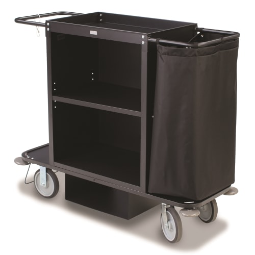 Chariot d’entretien ménager en acier Forbes®, 2 étagères, noir